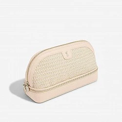 Raffia cosmetic bag, light pink color