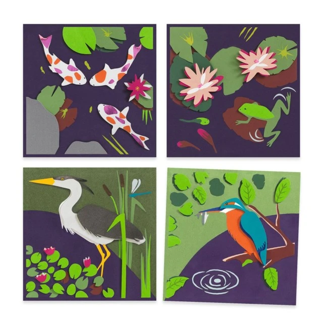 Make 3D paper paintings around the lake