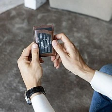 Card wallet with transparent ID card pocket Color brown