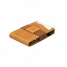 Card wallet with transparent ID pocket Cognac color
