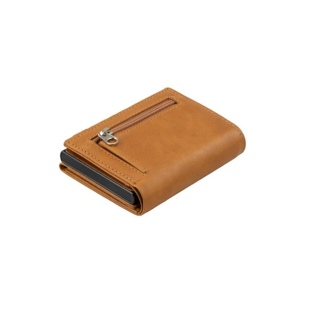 Trifold wallet with coin pocket and 10 cards Cognac color