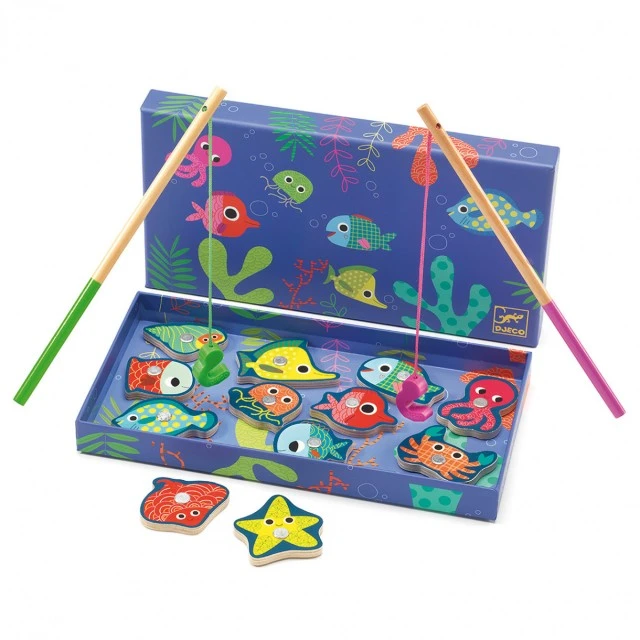 Game with wooden magnets colored fishing