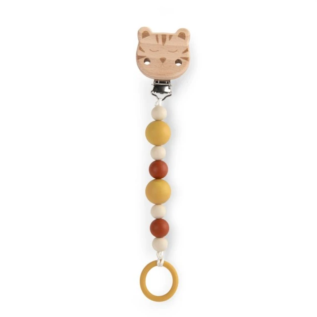 Wooden pacifier chain with kitten clip