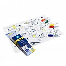 Silicone coloring pad with 5 markers and space bracelet