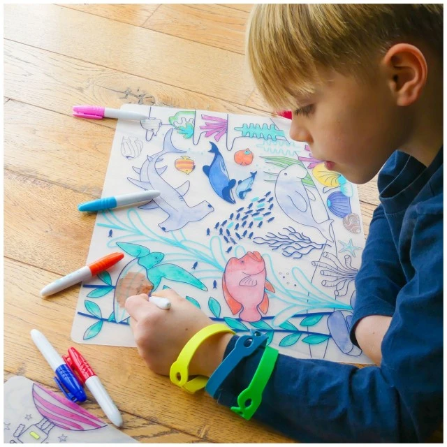Silicone coloring pad with 5 markers and coral bracelet