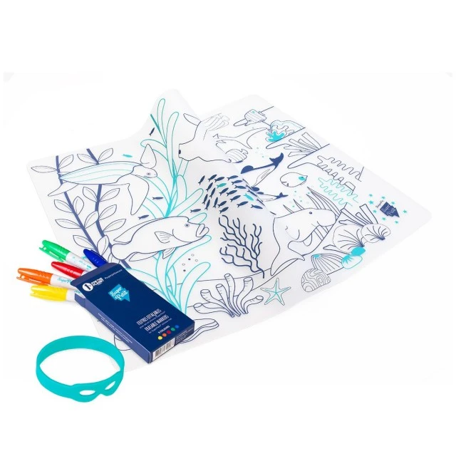Silicone coloring pad with 5 markers and coral bracelet