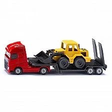 Toy truck with low trailer and excavator Siku