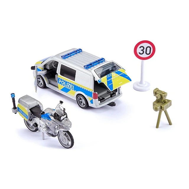 Police toy set - bus, motorcycle and camera with tripod