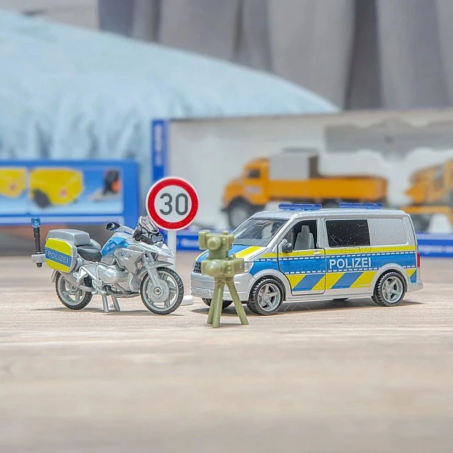 Police toy set - bus, motorcycle and camera with tripod