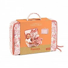 Baby doll toy Lily in a suitcase with clothes and accessories