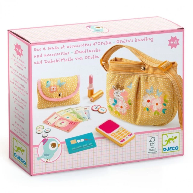 Textile bag with accessories made of Aurelia wood