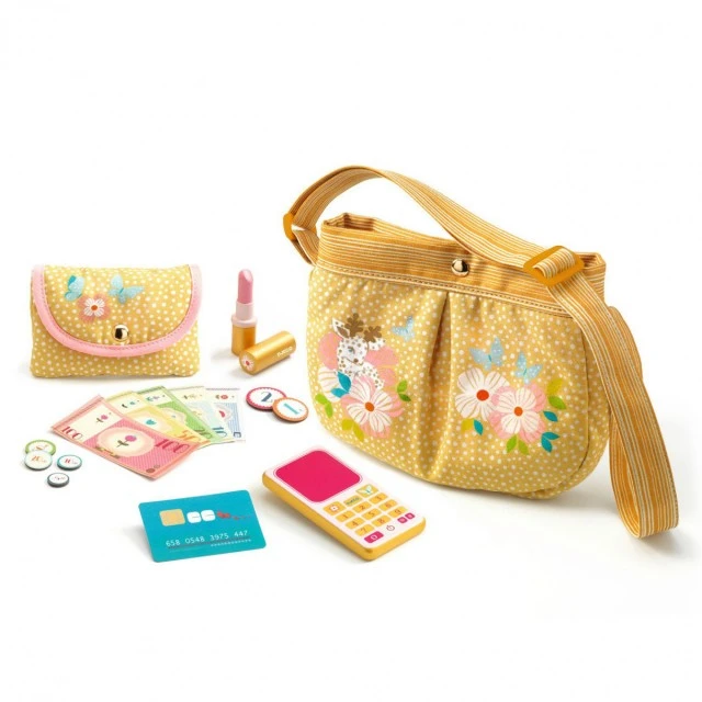 Textile bag with accessories made of Aurelia wood