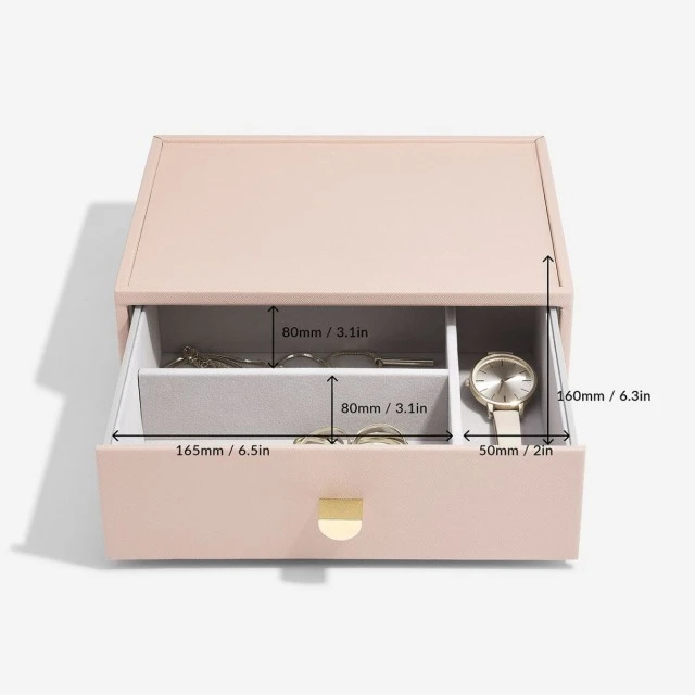 Deep jewelry box 3 sections - drawer Color light pink