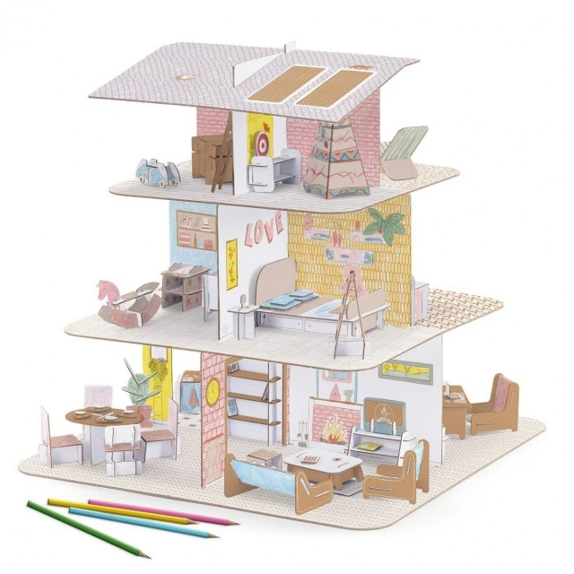 Build, color and play doll house set