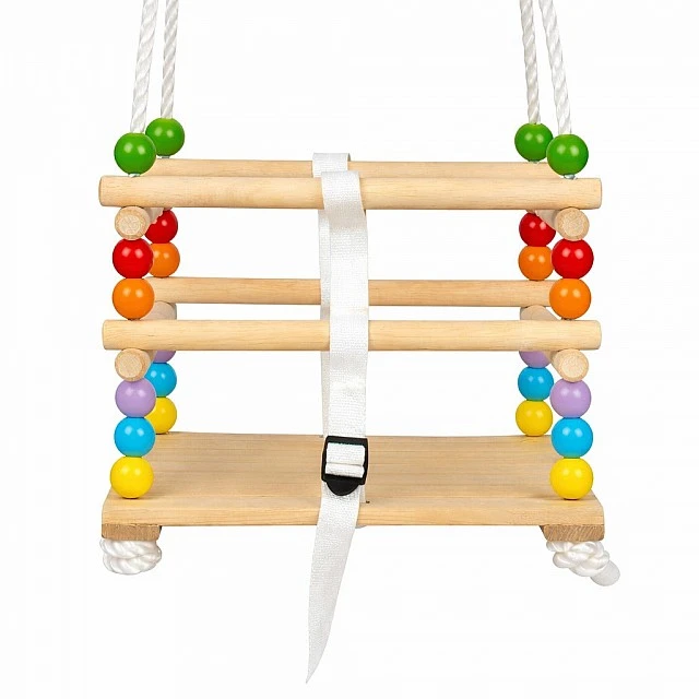 Children's Wooden Swing GINGER HOME with Belt and Sideboards – up to 70 kg, 30×30 cm