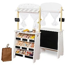 Wooden Kids Shop and Theatre 2-in-1 GINGER HOME, role-play, with till, POS terminal and scanner with sound, toys and accessories, 45x24x97.5 cm, for kids 3+