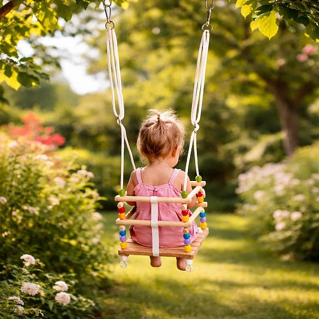 Children's Wooden Swing GINGER HOME with Belt and Sideboards – up to 70 kg, 30×30 cm
