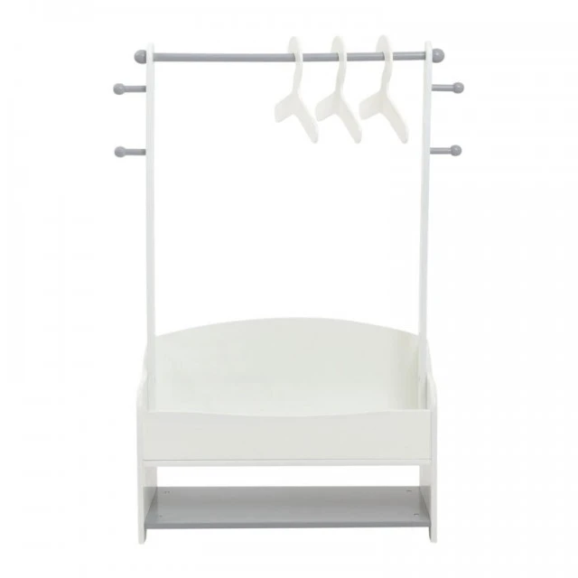 Дървена Стойка за Детски Дрехи, Етажерка с Рафтове за Съхранение - WHITE/GREY