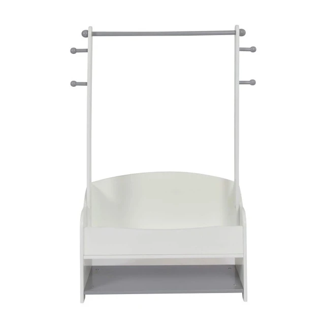 Дървена Стойка за Детски Дрехи, Етажерка с Рафтове за Съхранение - WHITE/GREY