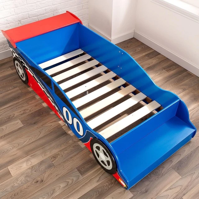 Wooden Children’s Bed Car Racing with Built-in Step and Safety Frame - RACE