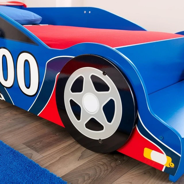 Wooden Children’s Bed Car Racing with Built-in Step and Safety Frame - RACE