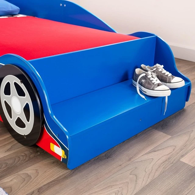 Wooden Children’s Bed Car Racing with Built-in Step and Safety Frame - RACE