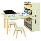 GINGER HOME 3-in-1 Children's Active Table with 2 Chairs, Sensory Sand and Water Table, White and Black Board, Shelf and Organizer, 107x49x78 cm
