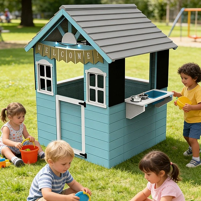 Детска дървена къща за игра GINGER HOME с кухня – 110×103×137 см