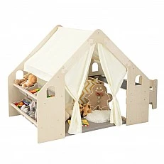 Children's Wooden Playhouse 6 in 1 GINGER HOME – Chair, Table, Blackboard, Organizer, Awning and Soft Pad