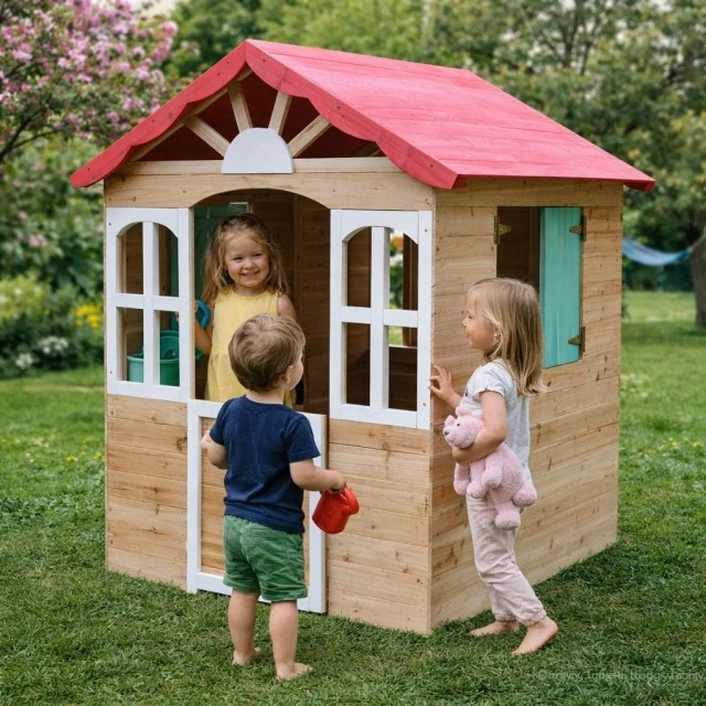 Children's wooden outdoor playhouse GINGER HOME - for yard and garden, 115×102×129 cm
