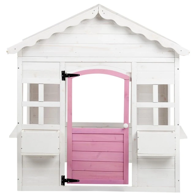 Children's Wooden Playhouse GINGER HOME – Garden House with Windows and Pots, White, 123×106×125 cm