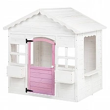 Children's Wooden Playhouse GINGER HOME – Garden House with Windows and Pots, White, 123×106×125 cm