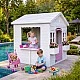 Children's Wooden Playhouse GINGER HOME – Garden House with Windows and Pots, White, 123×106×125 cm