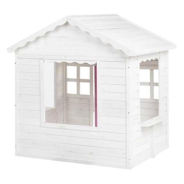 Children's Wooden Playhouse GINGER HOME – Garden House with Windows and Pots, White, 123×106×125 cm