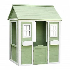 Children's Wooden Outdoor Playhouse GINGER HOME – Garden House for Children, Green and White, 107×90×144 cm