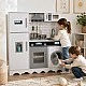 GINGER HOME Children's Wooden Kitchen with Refrigerator, Sink with Running Water, Microwave, Washing Machine and Electronic Functions, 97x30x94 cm