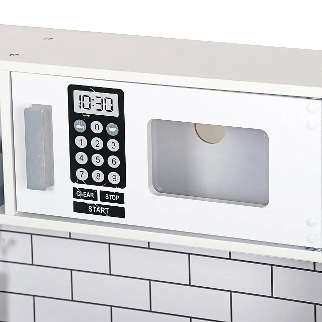 GINGER HOME Children's Wooden Kitchen with Refrigerator, Sink with Running Water, Microwave, Washing Machine and Electronic Functions, 97x30x94 cm