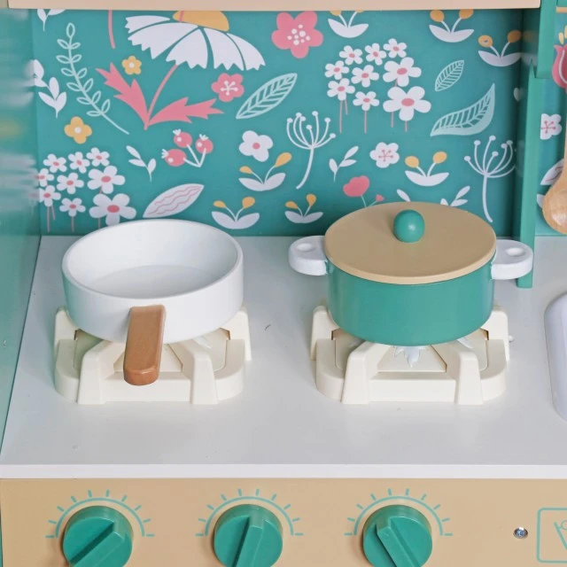 Детска Дървена Кухня GINGER HOME с Електронни Котлони със Светлини и Звуци, 91x31x90 см