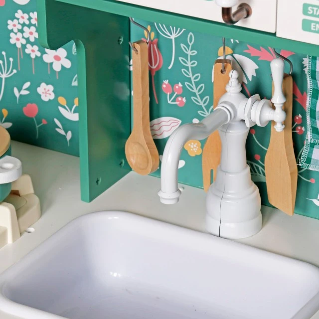 Детска Дървена Кухня GINGER HOME с Електронни Котлони със Светлини и Звуци, 91x31x90 см