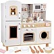 GINGER HOME Children's Wooden Kitchen – Vintage Model with Electronic Hotplates, Lights, Sounds and Sink with Running Water, 91×31×90 cm