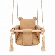 Children's Wooden Swing Teddy Bear GINGER HOME – Soft Cotton Seat, up to 30 kg, 28×28×196 cm