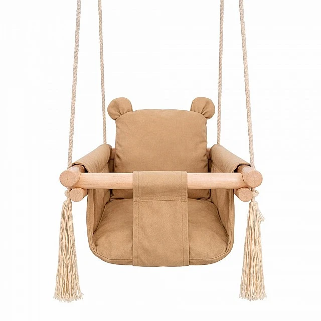 Children's Wooden Swing Teddy Bear GINGER HOME – Soft Cotton Seat, up to 30 kg, 28×28×196 cm