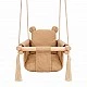 Детска Дървена Люлка Мече GINGER HOME – Мека Памучна Седалка, до 30 кг, 28×28×196 см
