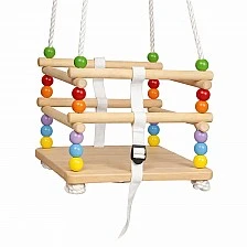 Children's Wooden Swing GINGER HOME with Belt and Sideboards – up to 70 kg, 30×30 cm