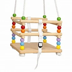 Children's Wooden Swing GINGER HOME with Belt and Sideboards – up to 70 kg, 30×30 cm