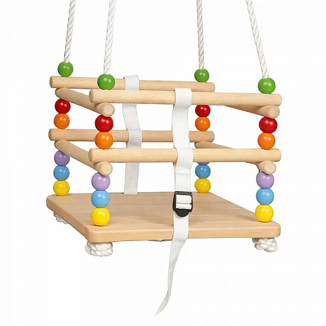 Children's Wooden Swing GINGER HOME with Belt and Sideboards – up to 70 kg, 30×30 cm