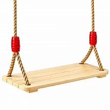 GINGER HOME Children's Wooden Swing for Yard with Ropes – Natural Wood, 33 cm