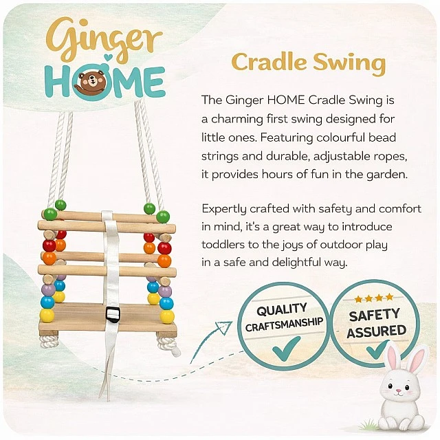 Children's Wooden Swing GINGER HOME with Belt and Sideboards – up to 70 kg, 30×30 cm