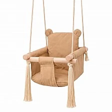 Детска Дървена Люлка Мече GINGER HOME – Мека Памучна Седалка, до 30 кг, 28×28×196 см
