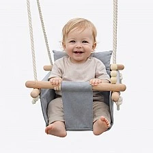 Children's Wooden Swing GINGER HOME Scandi – Soft Cotton Seat with Backrest, 28×28×196 cm